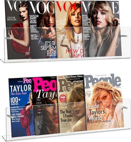 HBlife 17 Inch 2 Pack Clear Acrylic Magazine Holder, Wall Mounted Floating Bookshelf, Brochure Display Rack for Office, Living Room, Waiting Room, Nursery, Home Storage in Kuwait