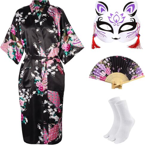 Kimonos for Women Japanese Dress Yukata Cosplay Anime Peacock Costume Bathrobe Sleepwear Mask Hand Fan Socks Set in Kuwait