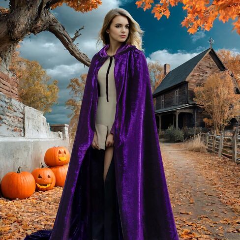 KAKU NANU Hooded Cloak Adult Teen Velvet Cape Halloween Vampire Witch Cape for Men and Women Cosplay Costumes in Kuwait