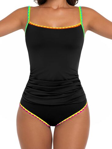 Women's Tankini Swimsuits Tummy Control Bathing Suit Two Piece Slimming Swim Suit High Waisted Color Block Swimwear in Saudi Arabia