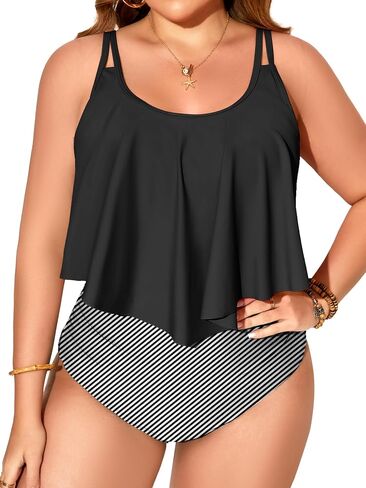 Nieyook Womens Plus Size Tankini Swimsuits Contumn Control 2 قطعة بدلة السباحة متدفق الكشكش مع شورتات عالية الخصر 2025 in Kuwait