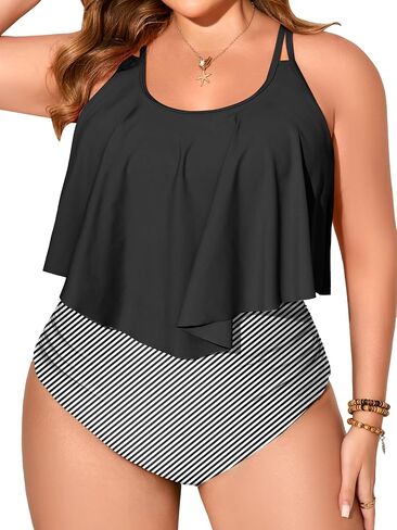 Nieyook Womens Plus Size Tankini Swimsuits Contumn Control 2 قطعة بدلة السباحة متدفق الكشكش مع شورتات عالية الخصر 2025 in Kuwait