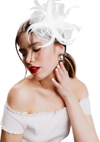 قبعات حجاب شبكية، قبعات زينة لحفلات الزفاف مع عصابة رأس ومشبك للسيدات، قبعة كنتاكي ديربي لحفلات الزفاف، أبيض in Kuwait