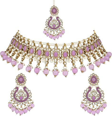 I Jewels Gold Plated Indian Wedding Bollywood Kundan Pearl Drop Choker Necklace Jewellery With Earrings & Maang Tikka Set For Women (K7276) in Saudi Arabia