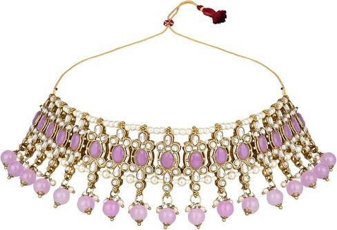 I Jewels Gold Plated Indian Wedding Bollywood Kundan Pearl Drop Choker Necklace Jewellery With Earrings & Maang Tikka Set For Women (K7276) in Saudi Arabia