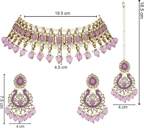 I Jewels Gold Plated Indian Wedding Bollywood Kundan Pearl Drop Choker Necklace Jewellery With Earrings & Maang Tikka Set For Women (K7276) in Saudi Arabia