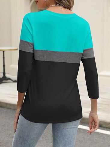 ORANDESIGNE Women’s 3/4 Length Sleeve Tops Summer Color Block Zipper T Shirts Casual Ladies Tees in Saudi Arabia
