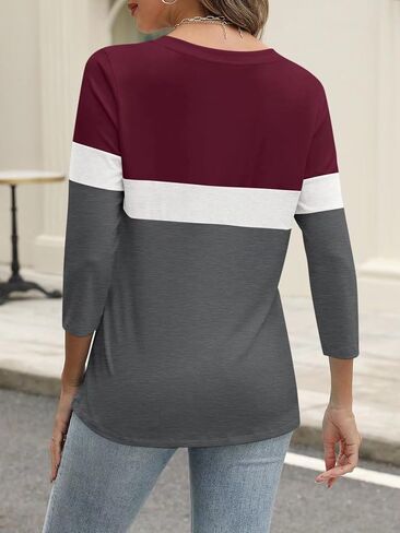 ORANDESIGNE Women’s 3/4 Length Sleeve Tops Summer Color Block Zipper T Shirts Casual Ladies Tees in Saudi Arabia