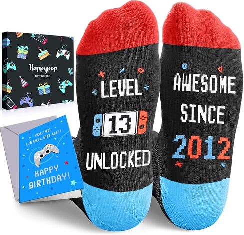 HAPPYPOP 13th Birthday Gift Ideas for Teen Boys Girls - Awesome Since 2012 Birthday Socks with Greeting Card in Saudi Arabia