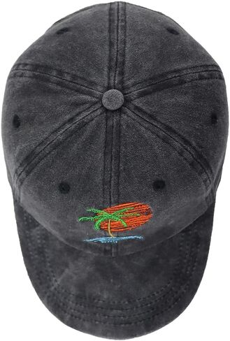 Summer Beach Sun Hat for Men Women, Tropical Themed Embroidered Adjustable Baseball Cap with Palm Tree and Sunset Design in Saudi Arabia