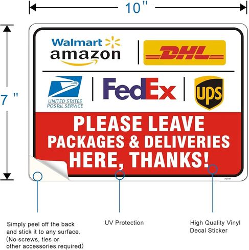 ملصق علامة تسليم الطرود للخارج، تعليمات التسليم مقاس 10 × 7 بوصة لـ FedEx Amazon UPS USPS DHL ملصق فينيل لاصق للباب الأمامي مقاوم للطقس/البهتان in Kuwait