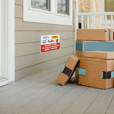 ملصق علامة تسليم الطرود للخارج، تعليمات التسليم مقاس 10 × 7 بوصة لـ FedEx Amazon UPS USPS DHL ملصق فينيل لاصق للباب الأمامي مقاوم للطقس/البهتان in Kuwait