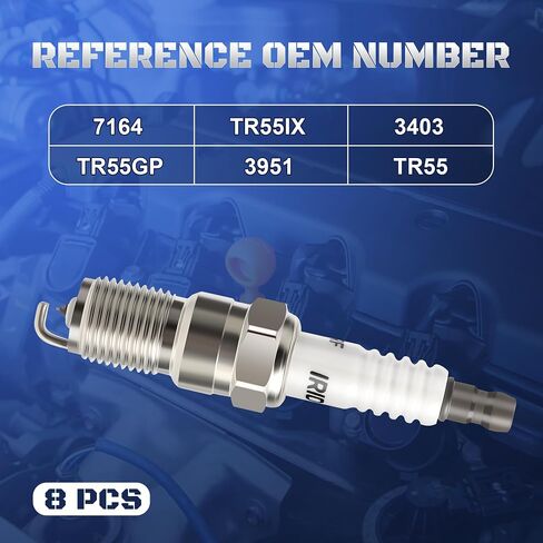Fordium Spark Plugs 8 Pack 7164 TR55IX متوافق مع 1997-2010 Ford F150 V8 4.6 5.4 ، فورد إكسبيديشن مستكشف موستانج ، كاديلاك ، تشيفي ، جي إم سي ، لينكولن ، بويك ، مركبات الزئبق-4.1-8.1 لتر in Kuwait