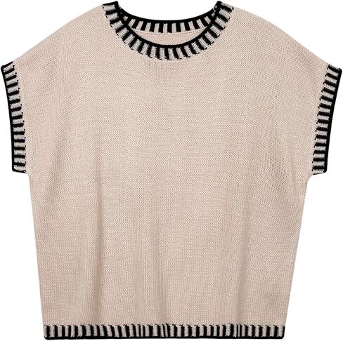Women's Oversized Lightweight Cute Cap Sleeve Sweater Vest Spring 2025 Trendy Contrast Color Crewneck Thin Knit Top in Kuwait