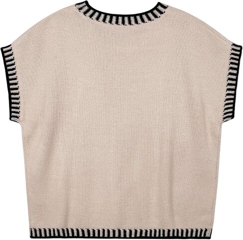 Women's Oversized Lightweight Cute Cap Sleeve Sweater Vest Spring 2025 Trendy Contrast Color Crewneck Thin Knit Top in Kuwait