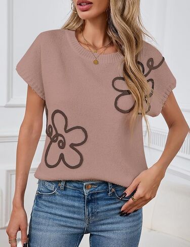 Womens Cute Flower Cap Sleeve Sweater Vest Spring 2025 Lightweight Ribbed Knit Crewneck Knit Top in Kuwait