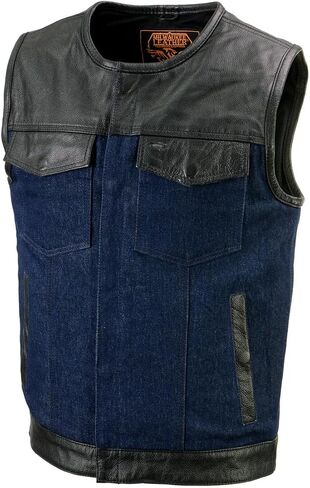 Milwaukee Leather MDM3004 Men's Brute Dual Closure Blue Denim و Black Leather Club Stest in Saudi Arabia