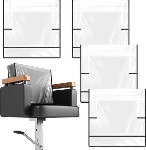 Hoolerry 4 Pcs Black Edge Salon Chair Cover Clear Plastic Square Hairdressing Back Protectors for Fits Most Standard Back Reinforced Precision Stitched Covers to Prevent Damage Spa/Salon Chairs in Kuwait