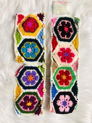 Handmade Crochet Steering Wheel Cover Colorful Gesang Flower Seat Belt Cover Car Interior Accessories Decorations. (Steering Wheel Cover) in Kuwait