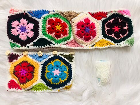 Handmade Crochet Steering Wheel Cover Colorful Gesang Flower Seat Belt Cover Car Interior Accessories Decorations. (Steering Wheel Cover) in Kuwait