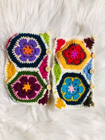 Handmade Crochet Steering Wheel Cover Colorful Gesang Flower Seat Belt Cover Car Interior Accessories Decorations. (Steering Wheel Cover) in Kuwait
