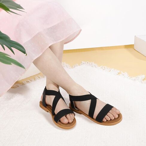 Pandaninjia Girls Sandals Slip-on المرونة في الكاحل الصليب الصليب الملمس in Saudi Arabia