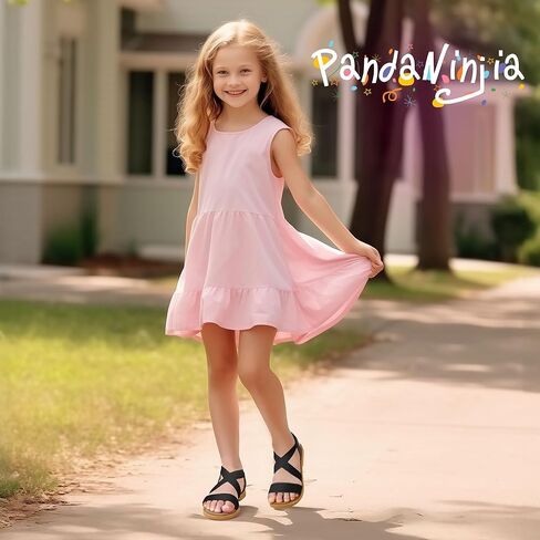 Pandaninjia Girls Sandals Slip-on المرونة في الكاحل الصليب الصليب الملمس in Saudi Arabia