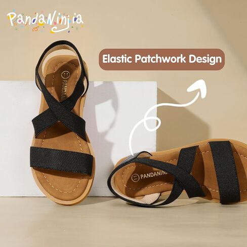 Pandaninjia Girls Sandals Slip-on المرونة في الكاحل الصليب الصليب الملمس in Saudi Arabia