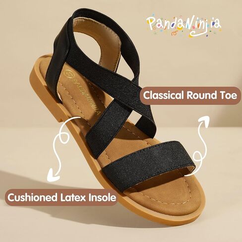 Pandaninjia Girls Sandals Slip-on المرونة في الكاحل الصليب الصليب الملمس in Saudi Arabia