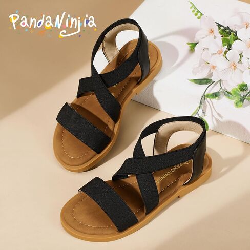 Pandaninjia Girls Sandals Slip-on المرونة في الكاحل الصليب الصليب الملمس in Saudi Arabia