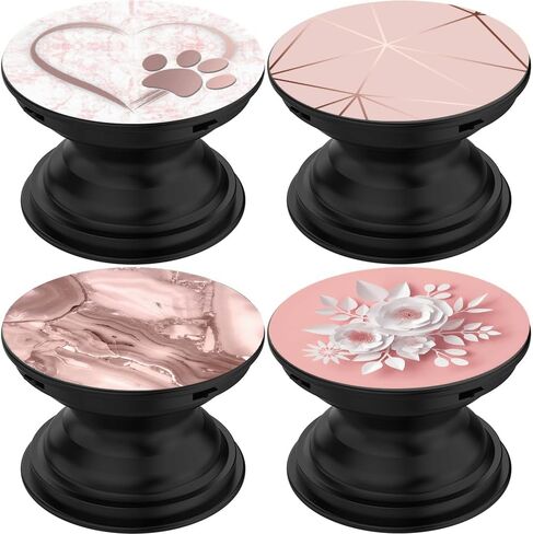 Foldable Cell Phone Stand Holder for Smartphone (4 Pack) - Geometric Rose Gold Marble Heart Black White in Saudi Arabia