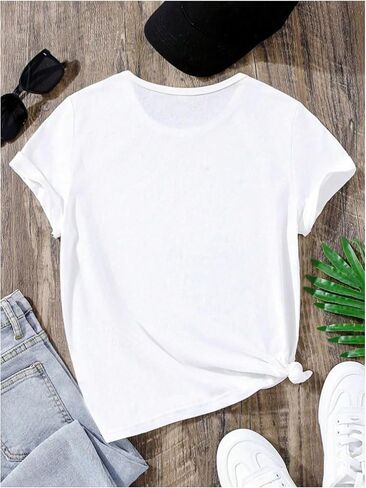 Floerns Girl's Smiling Face Graphic Crew Neck T Shirt Short Sleeve Casual Cute Tee Top in Saudi Arabia