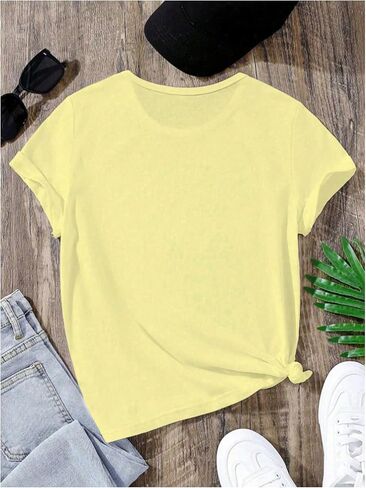 Floerns Girl's Smiling Face Graphic Crew Neck T Shirt Short Sleeve Casual Cute Tee Top in Saudi Arabia