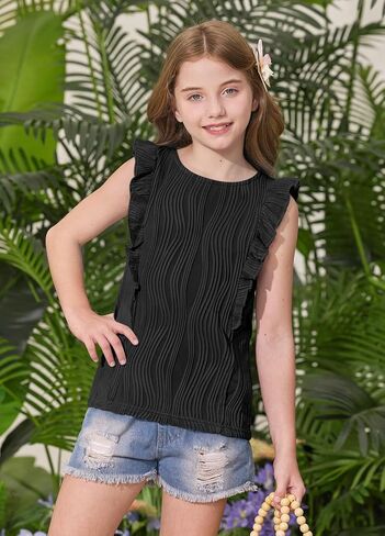 BesserBay Girls Ruffle Short Sleeve Top Textured Crew Neck Slim Summer Blouse 6-14 Years in Saudi Arabia