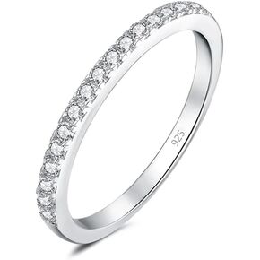 Lecalla 925 Sterling Silver Rings للنساء | جولة خواتم المشاركة القابلة للتكديس Zirconia | مكعب زورونيا الزفاف فرقة وعد الوعد لها | حجم الحلقة 5-10no.