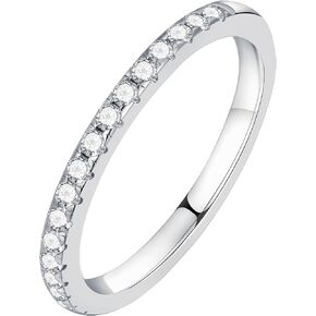 نطاقات زفاف Moosea Moissanite للنساء ، 0.2-0.3ct D Color VVS1 Clarity Lab الذي خلق حلقات فضية سترلينج نصف الخالص خاتم الخطوبة القابلة للتكديس خاتم الزفاف للنساء