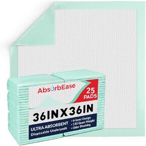وسادات سرير Xlarge Uptra Usporbent Uslarge 36 × 36 (حزمة من 25) - أعداد كبيرة الامتصاص مع دعم مقاوم للماء ، مبطن سميكة ، مثالية للبالغين ، الأطفال ، الرضع - الأخضر