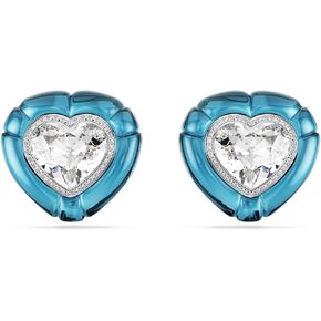 Swarovski Dulcis clip earrings, Heart cut, Pavé, Heart, Blue, Rhodium finish