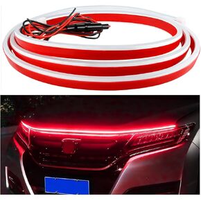 Car Hood Light Strip, 59 Inch Silicone Flexible Daytime Vehicle LED Running Lighting with Dynamic Scan Start Up Effect, Waterproof Auto Exterior Lamp Accessories, Universal Fit (White)
