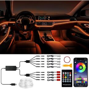 Car LED Interior Strip Lights, RGB 9 in 1 Interior Car Lights with Wireless APP/Button/RF Remote Control,16 Million Colors USB Ambient Lighting Kits with 236 inches Fiber Optic, Sync to Music