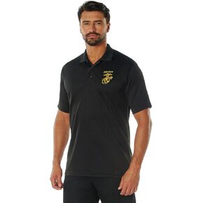 Rothco USMC Eagle, Globe & Anchor Moisture Wicking Polo Shirt - Black, S