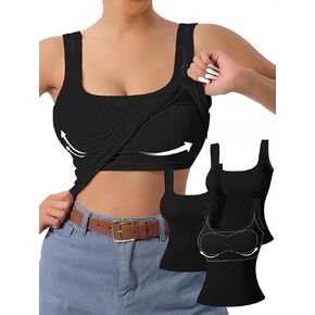 DAGGLOSE Women's U-Back Tank Top - 3-Pack,Built-in Bra, Removable Pads for Gym, Yoga & Outdoor, Long-Lasting Comfort
