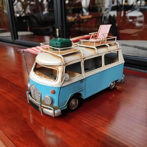 العربة الرجعية طراز فان موديل الحافلة المعدنية جولة في سيارة حنين RV تمثال لندن Camper Van Model زخارف مرسومة باليد للبار المنزلي مقهى سطح المكتب