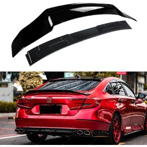 2pcs سقف أعلى المفسد والمفسد الخلفي متوافق مع 2018-2022 هوندا أكورد ، JDM R على طراز Duckbill يناسب 4 باب سيدان ، الجذع الخارجي مرتفع ركلة العالية شفة جناح الجناح (أسود لامع)