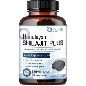 NATURE TARGET Pure Himalayan Shilajit | Shilajit for Men & Women | Fulvic Acid & Trace Minerals for Energy Boost | 500mg Maximum Potency Better Than Shilajit Resin | 120 Capsules