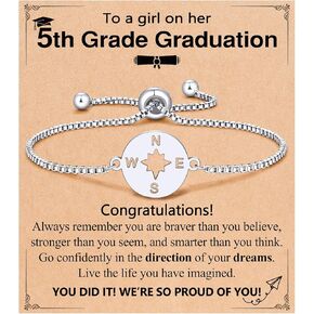 5th/8th Grade Graduation Gifts, Silver Adjustable Compass Bracelet for Her