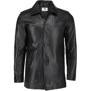 TLC Black REAL LEATHER TRENCAL COAT للرجال - 3/4 معطف السيارة الطول - سترة الحملان الأصلية - زر كلاسيكي معطف ناعم الرجال
