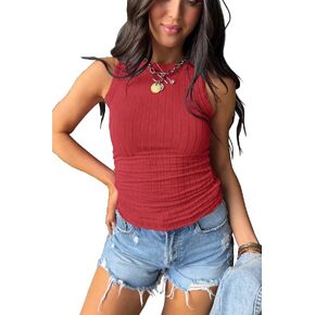 Women's Sleeveless Crewneck Tank Tops Summer Basic Ribbed Knit Slim Fit Cami Tops