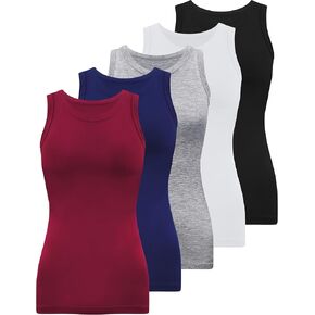 BQTQ 5 Pack Womens Crewneck Tank Tops Tops High Deck Tank Tops Sliviveless Slim Fit Top Lideshirts