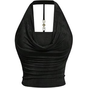 SOLY HUX Women's Plus Size Halter Draped Front Backless Tank Top Sleeveless Y2k Crop Tops